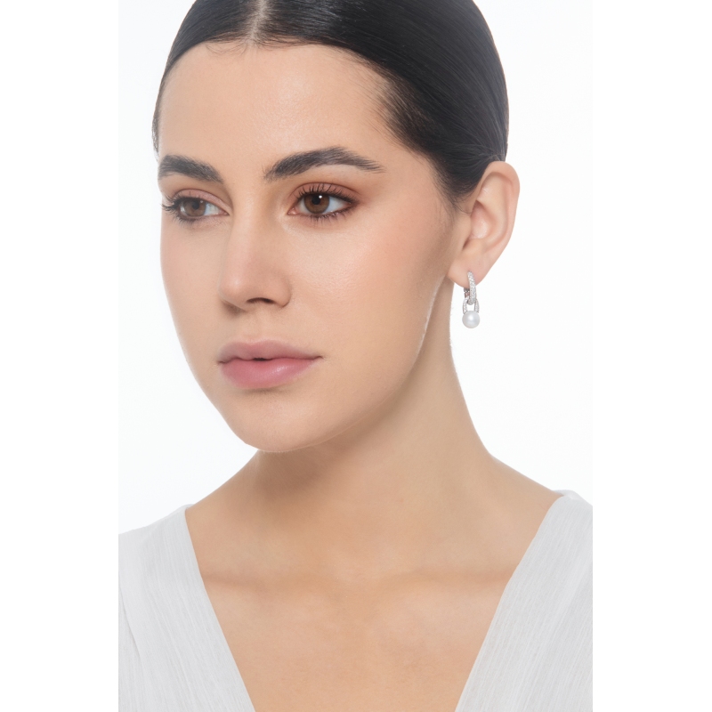 Ohrhänger mit Perlen und Diamanten Weißgold 18K Ohrhänger mit Perlen und Diamanten Weißgold 18K