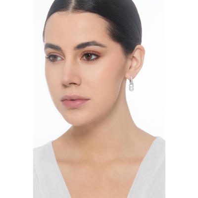 Ohrhänger mit Perlen und Diamanten Weißgold 18K