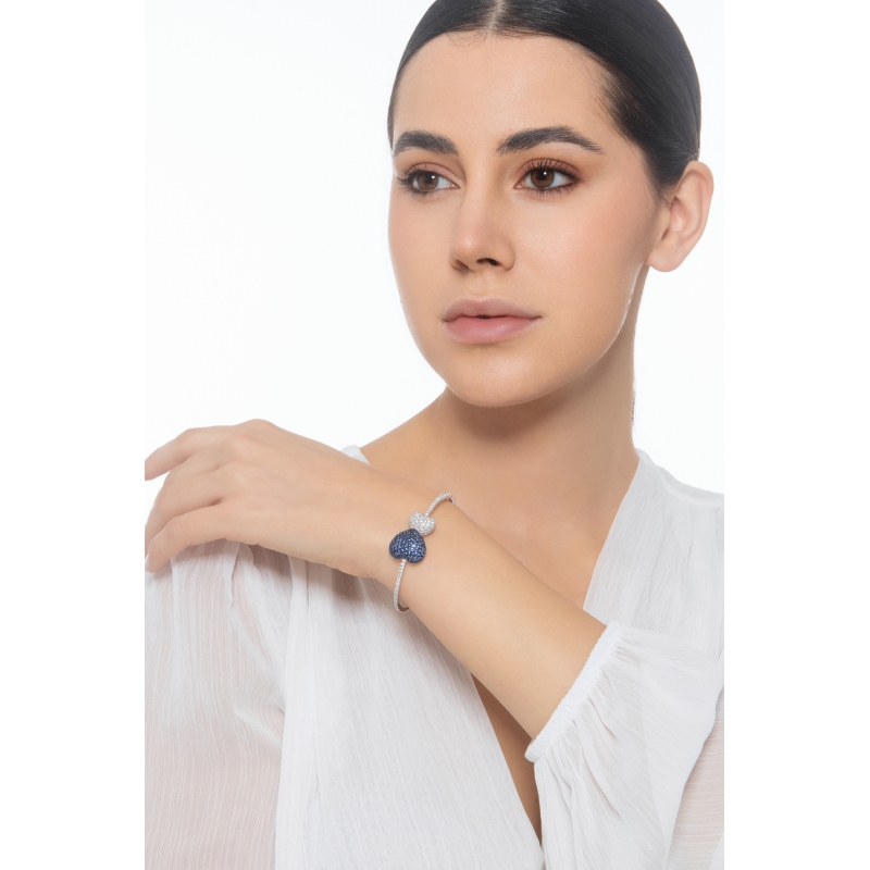 Armreif TOI&MOI Weißgold 18K mit zwei Herzen aus Saphiren und Diamanten
