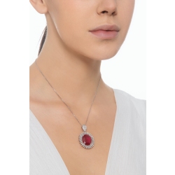 Weißgold 18K Halo Kette mit Rubin und Diamanten  2