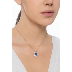 Tansanit Kette mit Diamanten 750er Weißgold  2