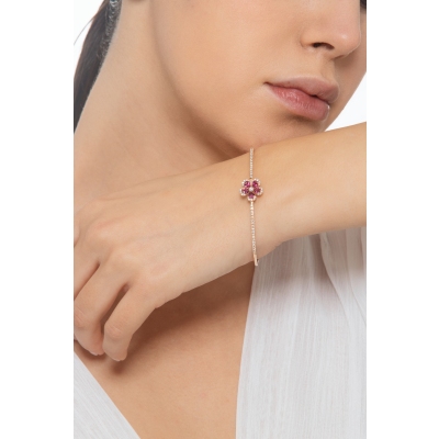 Armreif aus Roségold 18K mit Blume aus Rubinen und Brillanten