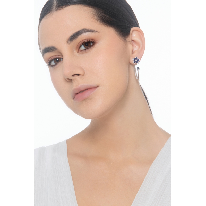 Blumen Ohrringe aus Weißgold 18K mit blauen Saphiren und Brillanten
