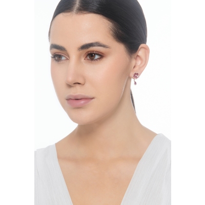 Blumen Ohrringe aus Roségold 18K mit Rubinen und Brillanten