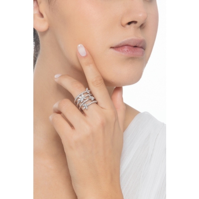 Spiralförmiger Bandring mit Diamanten Weißgold 750