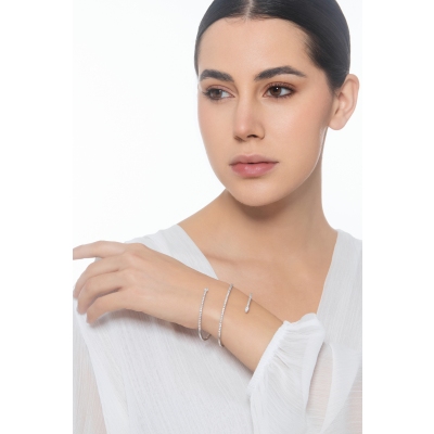 Halbstarres federförmiges Armband mit Diamanten Weißgold 750