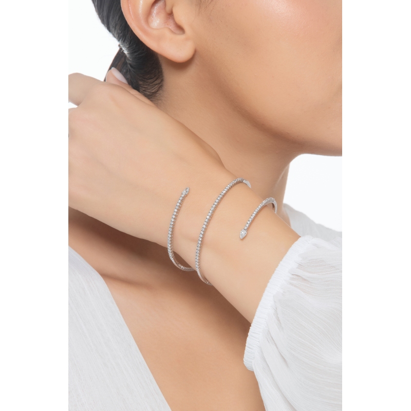 Halbstarres federförmiges Armband mit Diamanten Weißgold 750 Halbstarres federförmiges Armband mit Diamanten Weißgold 750