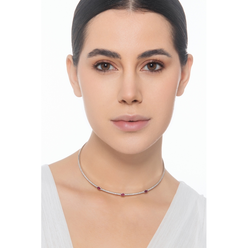 Choker Kette Weißgold 18K mit Brillanten und Rubinen