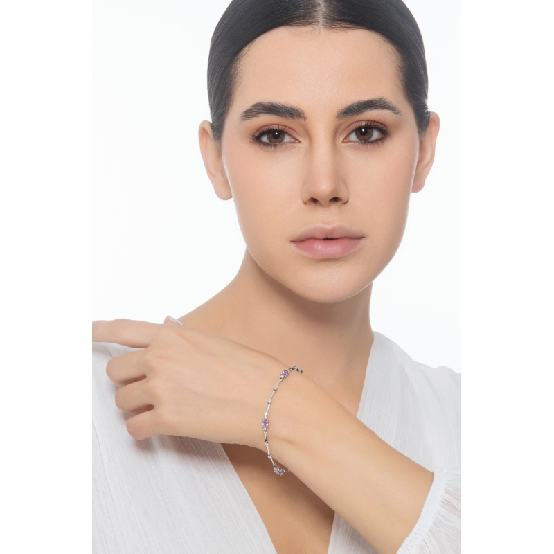 Weißgold 18K Damenarmband mit Amethysten und Brillanten