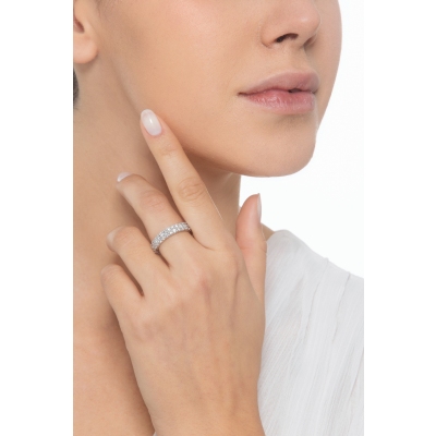 Weißgold 18K Memoire Ring mit zwei Reihen von Brillanten
