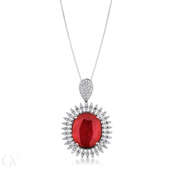 Weißgold 18K Halo Kette mit Rubin und Diamanten