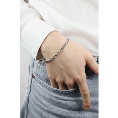 Dreigliederige Figarokette Armband aus Weißgold 18k