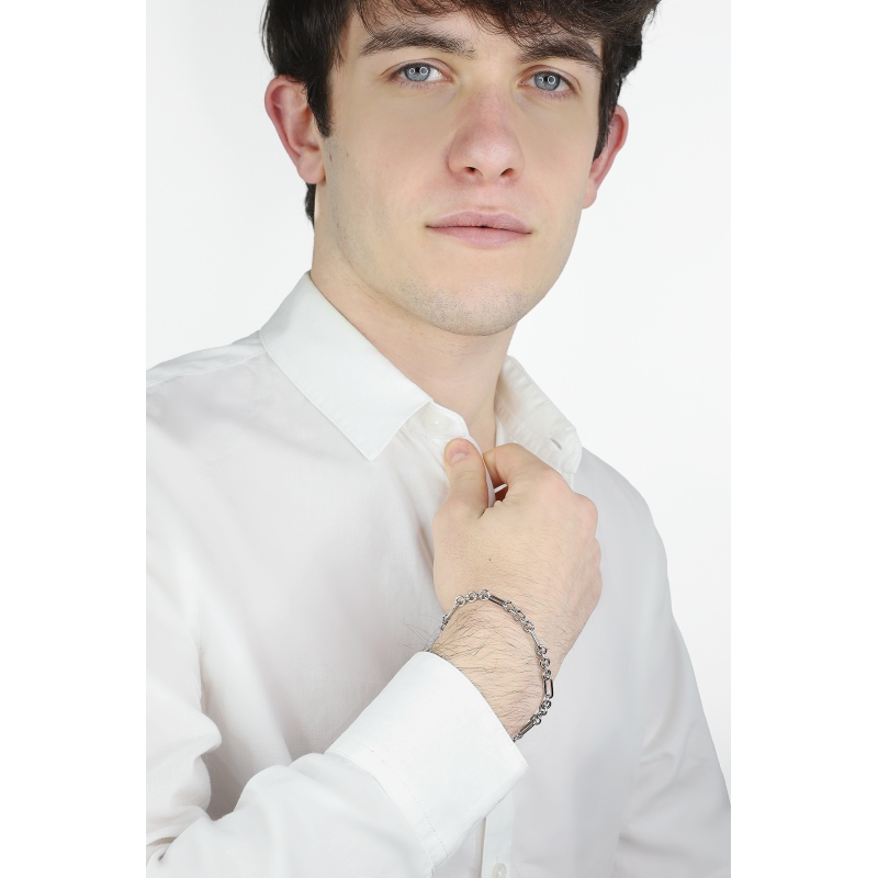 Dreigliederige Figarokette Armband aus Weißgold 18k