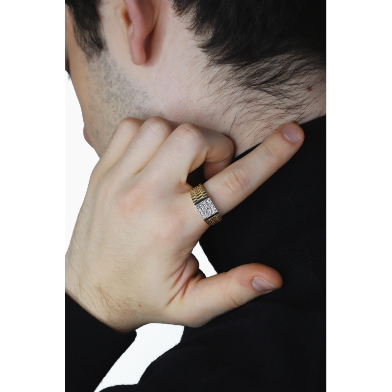 Herrenring Gelbgold 18K mit Pavé aus Brillanten