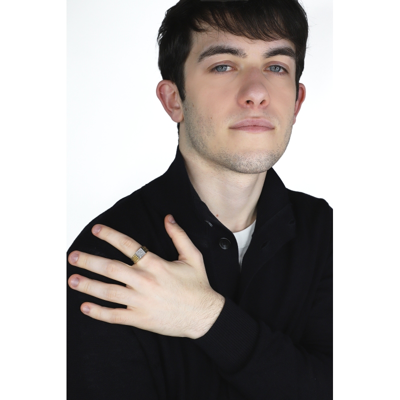 Herrenring Gelbgold 18K mit Pavé aus Brillanten