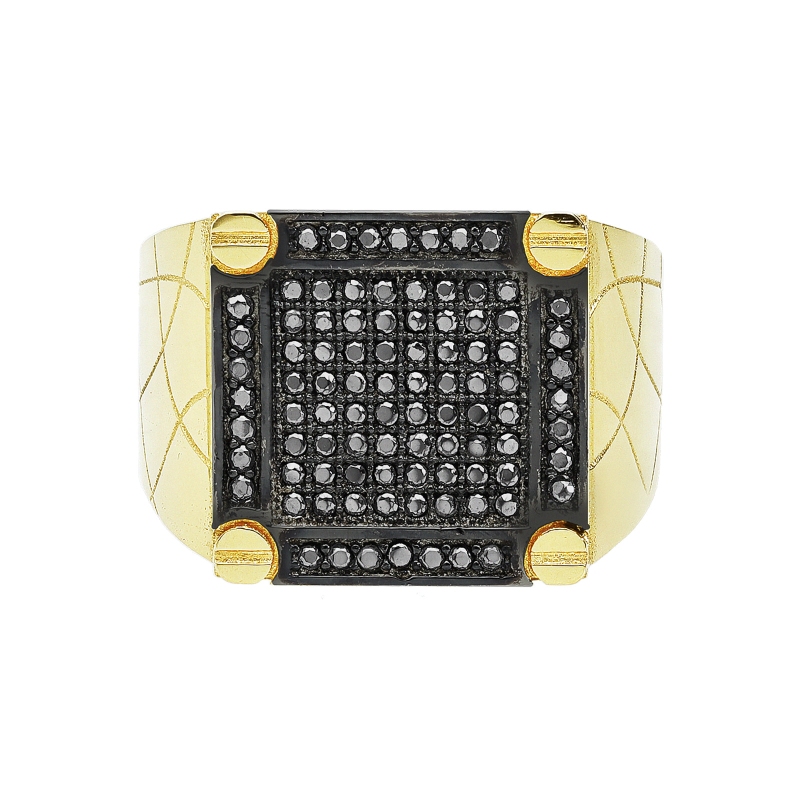 750er Gelbgold Herrenring mit schwarzen Zirkonia