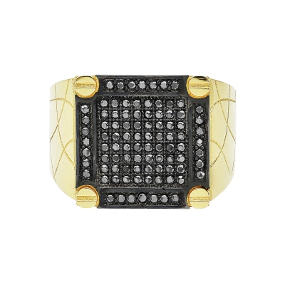 750er Gelbgold Herrenring mit schwarzen Zirkonia
