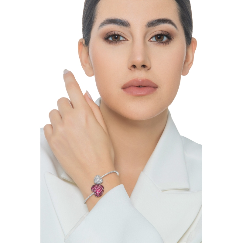 Armreif TOI&MOI Weißgold 18K mit zwei Herzen aus Rubinen und Diamanten Armreif TOI&MOI Weißgold 18K mit zwei Herzen aus Rubinen und Diamanten