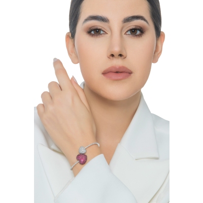 Armreif TOI&MOI Weißgold 18K mit zwei Herzen aus Rubinen und Diamanten