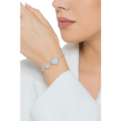 Weißgold 750 Armreif mit zwei Herzen aus Diamanten