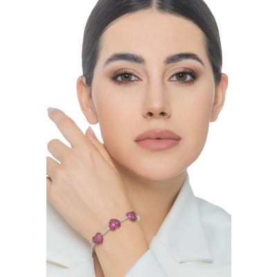 Armreif 18K Weißgold mit drei Herzen aus Rubinen und Brillanten