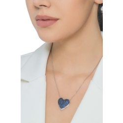 Herzkette Weißgold mit Pavé-Besatz von blauen Saphiren und Brillanten 2