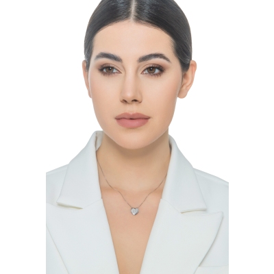 Herzkette mit Diamanten aus Weißgold 18K