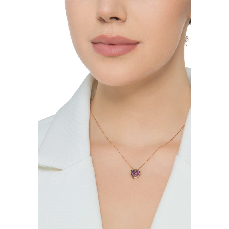 Halskette aus Gelbgold 18K mit Herz aus Rubinen  Halskette aus Gelbgold 18K mit Herz aus Rubinen