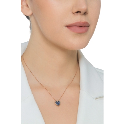 Roségold 18K Kette mit Herz aus blauen Saphiren 