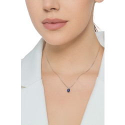 18k Weißgold Halskette mit Anhänger aus Diamanten und blauem Saphir-Solitär 2