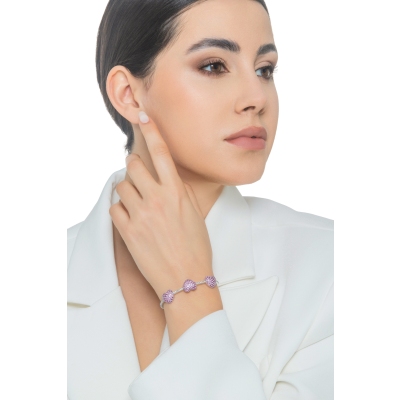 Weißgold 18K Armband mit drei Herzen aus rosa Saphiren und Diamanten