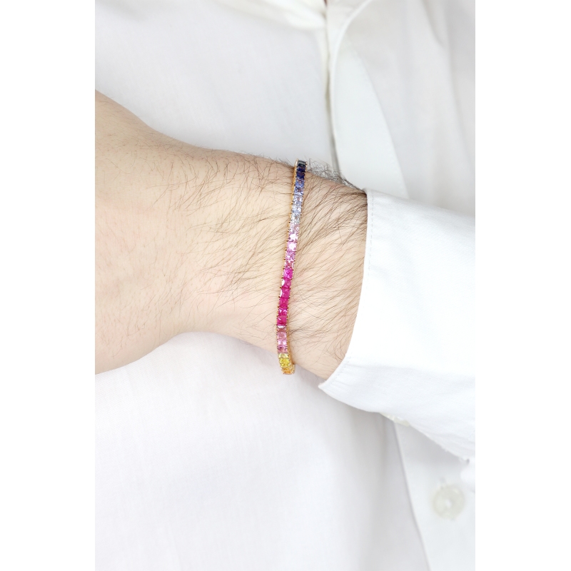 Tennisarmband Weißgold 750 mit Rainbow Saphiren Tennisarmband Weißgold 750 mit Rainbow Saphiren