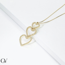 Gelbgold 18K Kette mit drei Herzen aus Brillanten