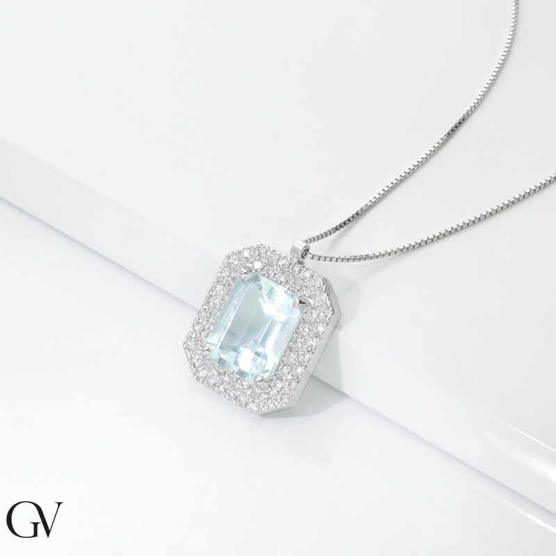Damenkette aus 18K Weißgold mit Aquamarin und Diamanten Damenkette aus 18K Weißgold mit Aquamarin und Diamanten