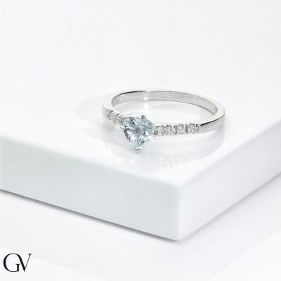 Weißgold Damenring Aquamarin mit Diamanten