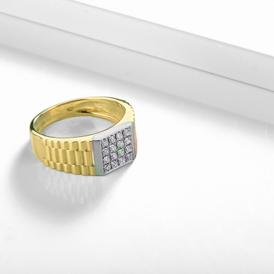 Herrenring Gelbgold 18K mit Pavé aus Brillanten