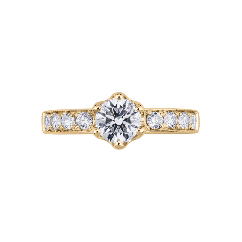 Solitärring 6er Krappenfassung mit Diamant besetzter Ringschiene 