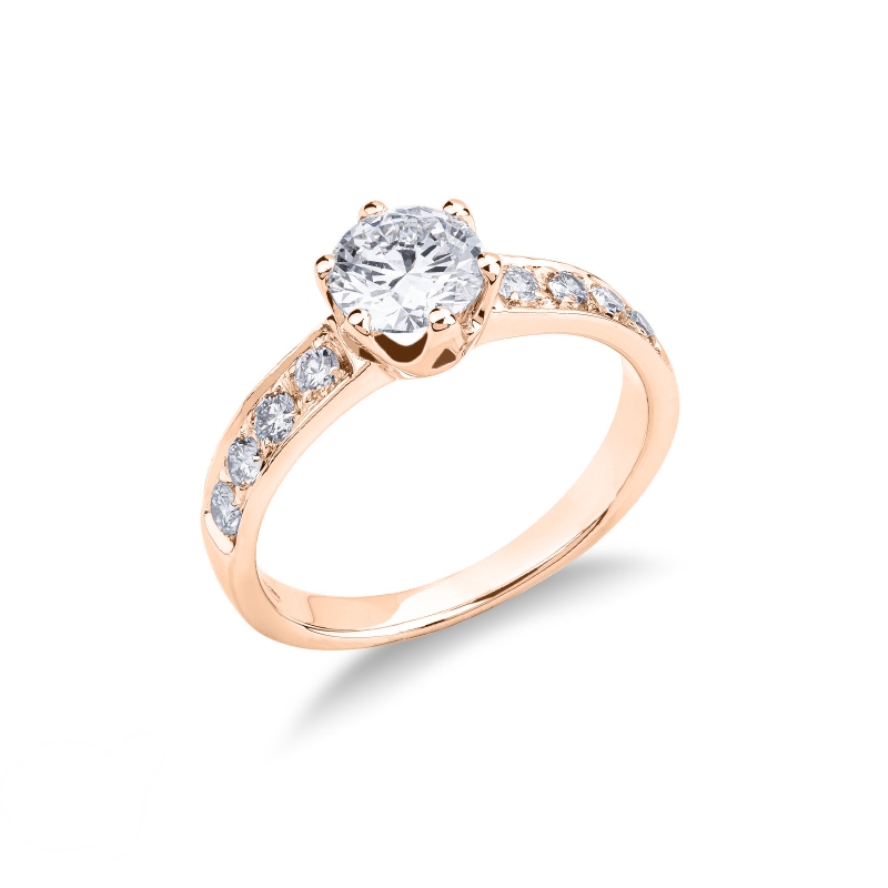 Verlobungsring Fassung mit 6 Krappen und Diamant besetzer Ringschiene 