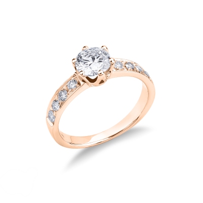 Verlobungsring Fassung mit 6 Krappen und Diamant besetzer Ringschiene 