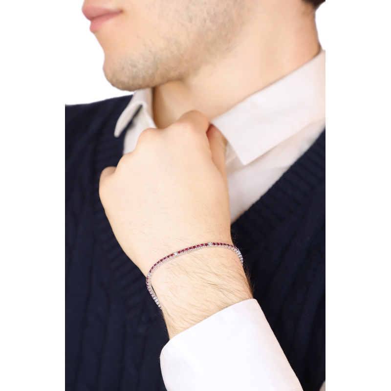 Tennisarmband mit Rubinen und Diamanten Weißgold 750