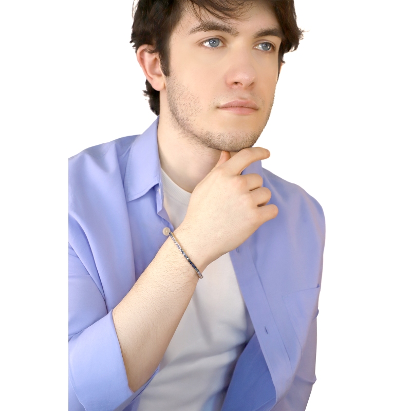 Tennisarmband aus Roségold 18K mit blauen Saphiren  Tennisarmband aus Roségold 18K mit blauen Saphiren