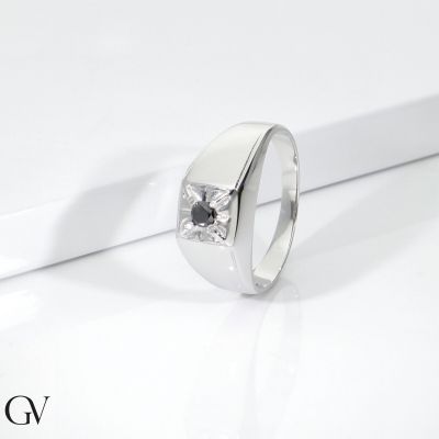 Herrenring Weißgold 18K mit schwarzem Diamant