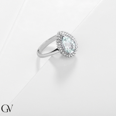 Aquamarin Ring Tropfen mit Diamanten 750er Weißgold