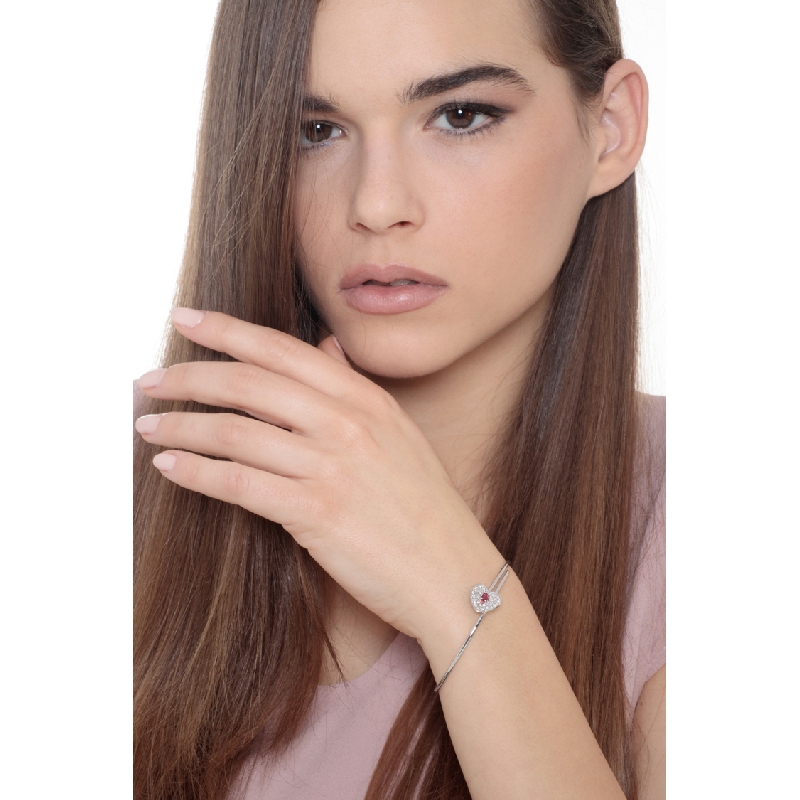 Armreif Weißgold mit Herz aus Diamanten und Rubinen  Armreif Weißgold mit Herz aus Diamanten und Rubinen