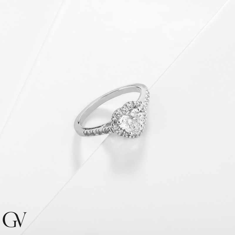 Ring mit Diamant Herzschliff 1 Karat GIA aus Weißgold 18K