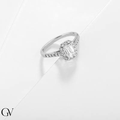 Ring mit Diamant Smaragdschliff 1 Karat GIA aus Weißgold 18K