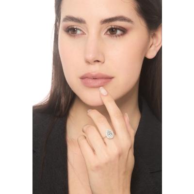 Aquamarin Ring Tropfen mit Diamanten 750er Weißgold