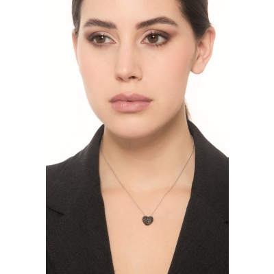 Damenkette mit Herzanhänger Pavé aus schwarzen Diamanten