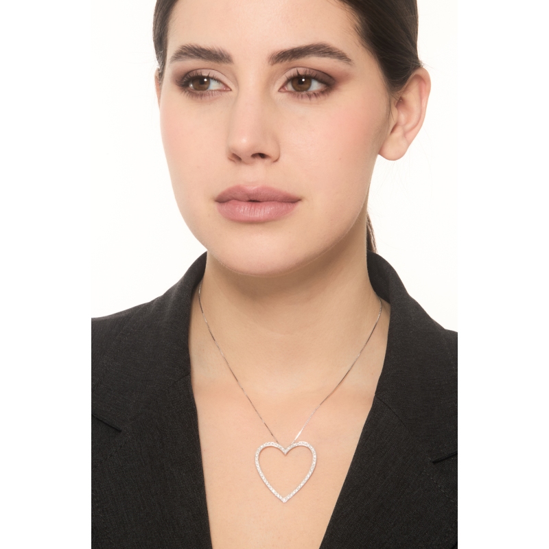 Großer Herzanhänger aus Weißgold 18K mit Brillanten