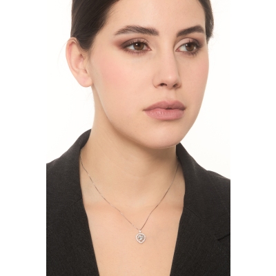 Weißgold 750 Damenkette mit Herz aus Aquamarin und Diamanten